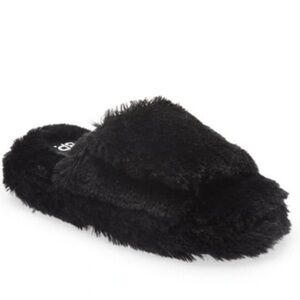 BP. Nordstrom Fawn Adjustable Black Faux Fur Slide Slippers Size L (9-10)